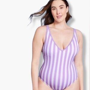 Kona Sol lavender striped print one piece size  large new